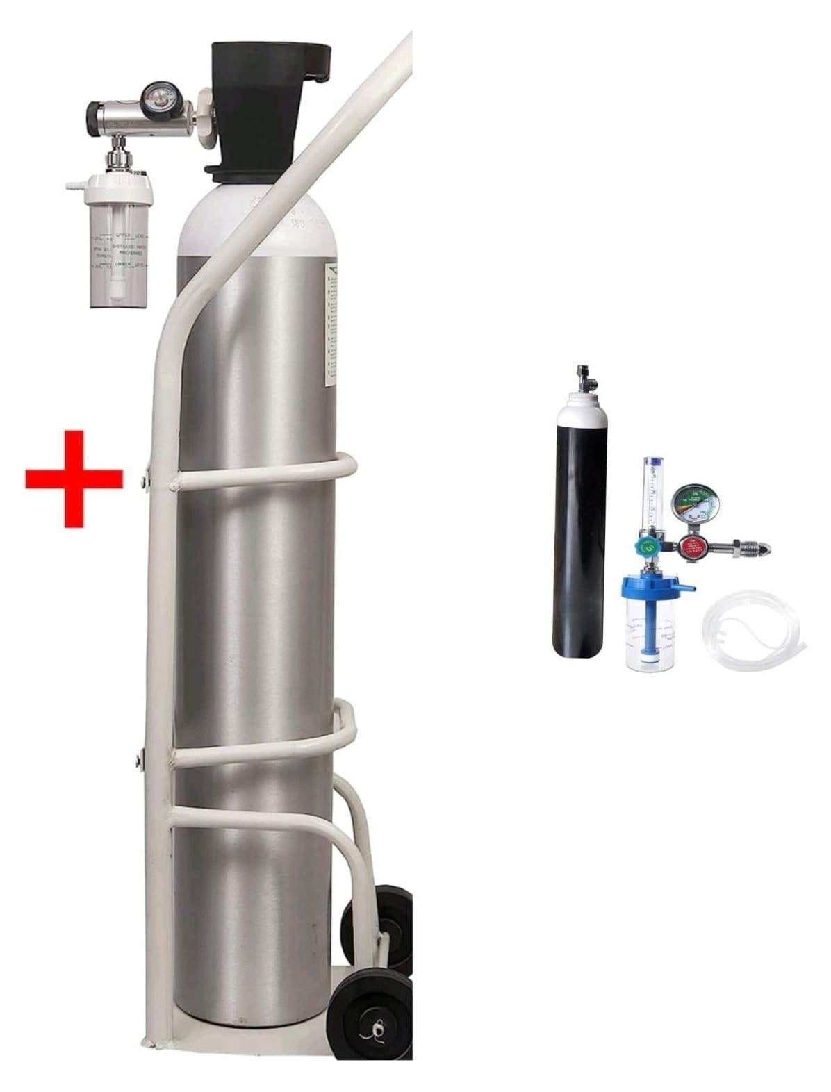 Oxygen cylinder on a trolley and a cylinder kit with regulator